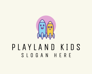 Cartoon Kid Rocket Ship  logo design