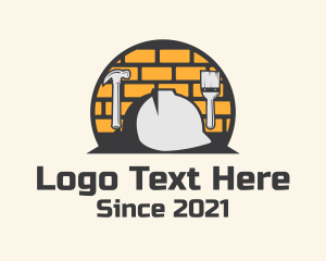 Hard Hat - Brick Wall Construction logo design