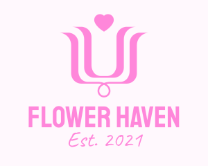 Pink Heart Flower  logo design