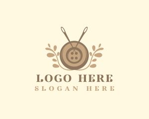 Sewing Button Needle Plant Logo