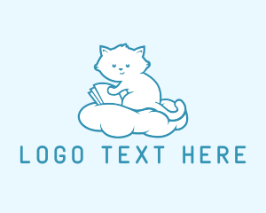 Childcare - Cloud Cat Kitten Reading logo design