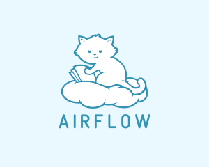 Cloud Cat Kitten Reading logo design