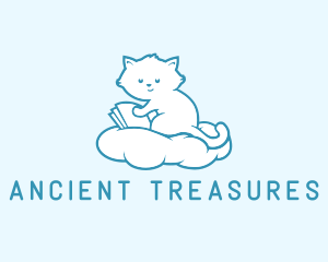 Cloud Cat Kitten Reading logo design