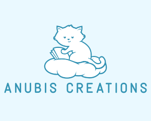 Cloud Cat Kitten Reading logo design