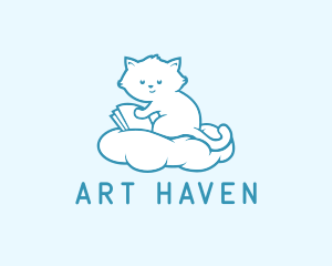 Cloud Cat Kitten Reading logo design