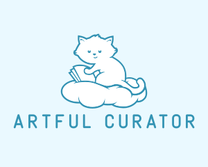 Cloud Cat Kitten Reading logo design