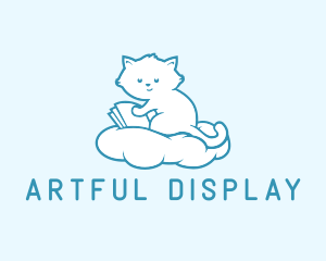 Cloud Cat Kitten Reading logo design