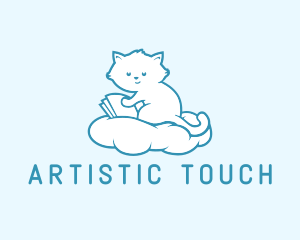 Cloud Cat Kitten Reading logo design