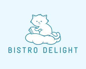 Cloud Cat Kitten Reading logo design