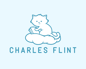 Cloud Cat Kitten Reading logo design