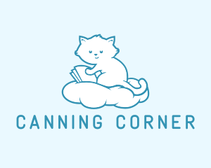 Cloud Cat Kitten Reading logo design