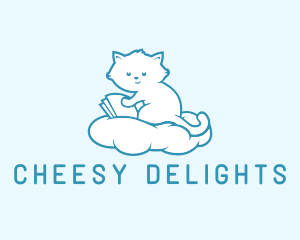 Cloud Cat Kitten Reading logo design