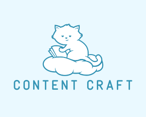 Cloud Cat Kitten Reading logo design