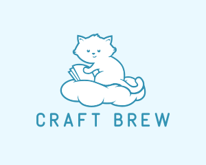 Cloud Cat Kitten Reading logo design