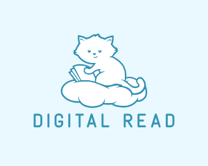 Cloud Cat Kitten Reading logo design