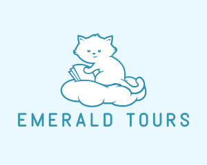 Cloud Cat Kitten Reading logo design