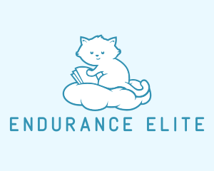 Cloud Cat Kitten Reading logo design