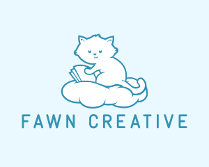 Cloud Cat Kitten Reading logo design