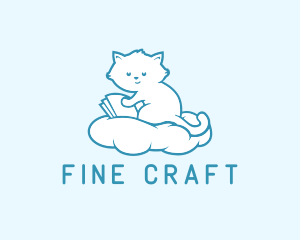 Cloud Cat Kitten Reading logo design