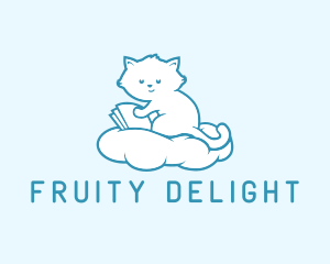 Cloud Cat Kitten Reading logo design