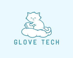 Cloud Cat Kitten Reading logo design