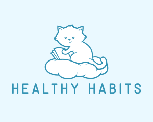 Cloud Cat Kitten Reading logo design