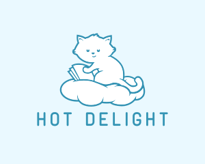 Cloud Cat Kitten Reading logo design