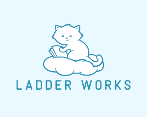 Cloud Cat Kitten Reading logo design