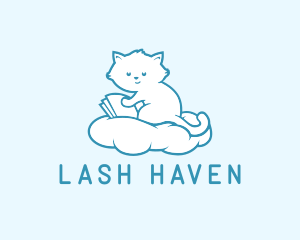 Cloud Cat Kitten Reading logo design