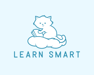 Tutoring - Cloud Cat Kitten Reading logo design