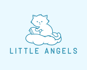 Cloud Cat Kitten Reading logo design