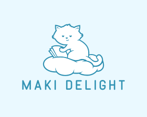 Cloud Cat Kitten Reading logo design