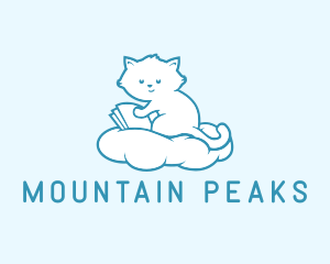 Cloud Cat Kitten Reading logo design