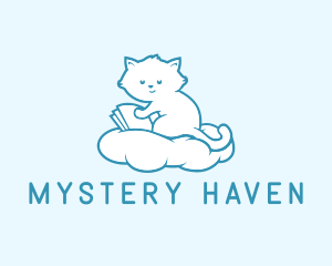 Cloud Cat Kitten Reading logo design