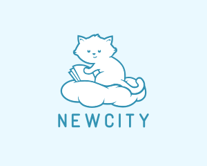 Cloud Cat Kitten Reading logo design