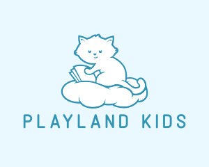 Cloud Cat Kitten Reading logo design