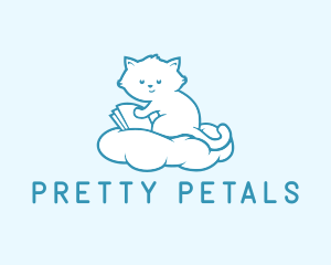 Cloud Cat Kitten Reading logo design