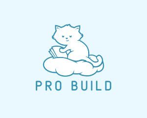 Cloud Cat Kitten Reading logo design