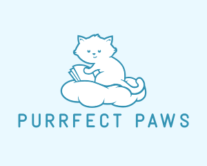 Cat - Cloud Cat Kitten Reading logo design