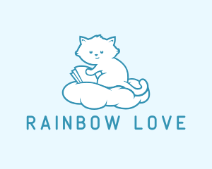 Cloud Cat Kitten Reading logo design