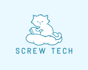 Cloud Cat Kitten Reading logo design