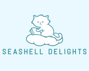 Cloud Cat Kitten Reading logo design