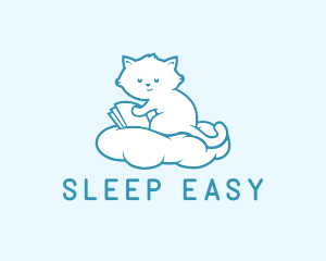 Cloud Cat Kitten Reading logo design