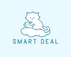 Cloud Cat Kitten Reading logo design