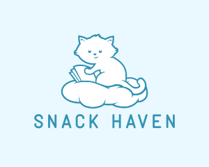 Cloud Cat Kitten Reading logo design