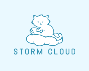 Cloud Cat Kitten Reading logo design