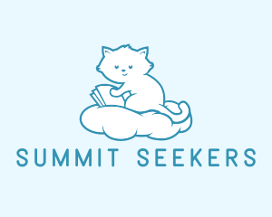 Cloud Cat Kitten Reading logo design