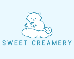 Cloud Cat Kitten Reading logo design