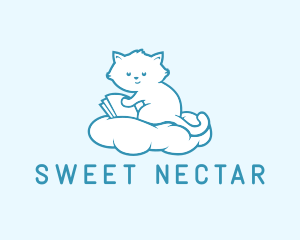 Cloud Cat Kitten Reading logo design