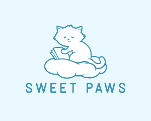 Adorable - Cloud Cat Kitten Reading logo design